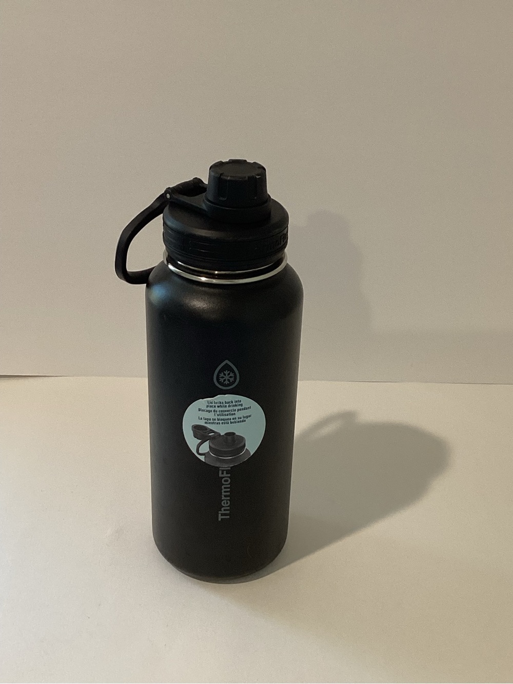 ThermoFlask Black Insulated Water Bottle with Leak-Resistant Carry Loop